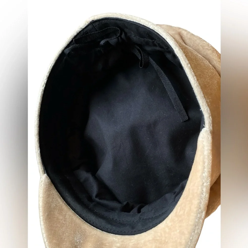 Nice Tan Sailor Hat Black Lining Draw String Great Condition